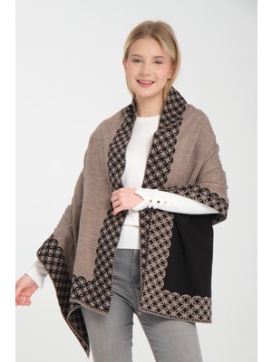 T-Crazy Knitwear Bohem Kışlık Triko Şal, Çift Katlı ve Çift Taraflı Triko Örme Omuz Şal