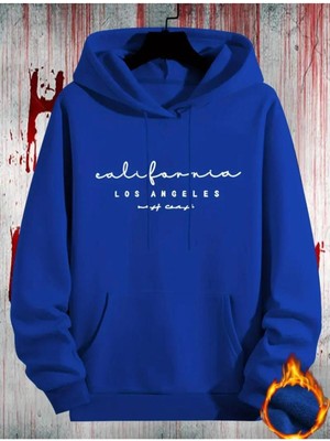 Losangeles Ctıy Baskılı  2 Iplik Şardonlu Kapüşonlu Cepli Sweatshirt