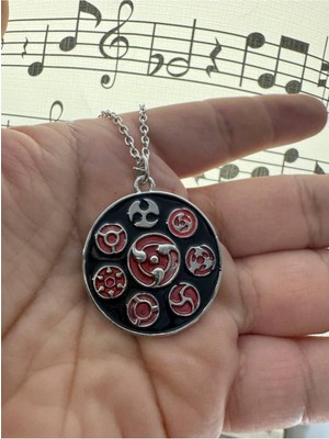 Herşey Nota Naruto Akatsuki Kırmızı Sharingan Kolye – Madara, Itachi, Sasuke Desen Metal  Zincirli Unisex Takı