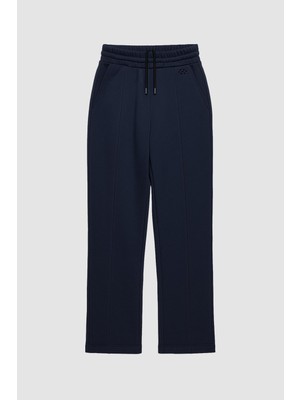 Lacivert Geniş Paça Ön Dikiş Detaylı Battal Büyük Beden Kadın Eşofman Altı - 94654