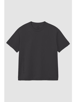 Tommy Life Antrasit Baskılı O Yaka Rahat Form Battal Büyük Beden Erkek T-Shirt - 88472