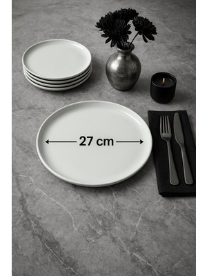 Kütahya Porselen Moderna Serisi 27 cm Beyaz Servis Tabağı 6'lı Yuvarlak Yüksek Kalite Porselen