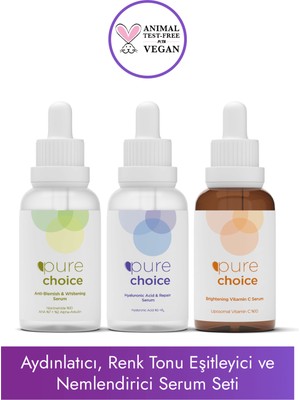 Pure Choice Aydınlatıcı Renk Tonu Eşitleyici ve Nemlendirici Bakım Seti ( C Vitamini + Leke Karşıtı + HA Serum)