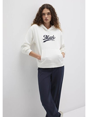 Mavi Mavi Logo Baskılı Kapüşonlu Beyaz Sweatshirt 1S10420-80194