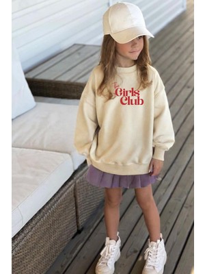 Monila Kız Çocuk Baskılı Pamuklu 3 İplik Sweatshirt Uzun Kollu Bisiklet Yaka Günlük Kullanım