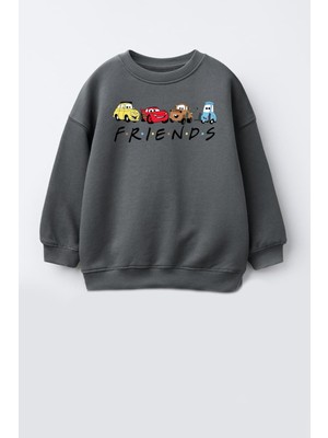 Monila Unisex Antrasit Baskılı 3 Iplik Kumaş Pamuklu Sweatshirt Günlük Kullanım İçin Rahat Kalıp