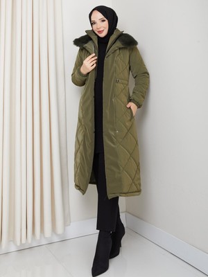Kadın Tam Dolgulu Yakası Kürklü Genç Spor Nova Kumaş Tesettür Mont 0190
