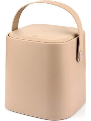 Click Kapaklı Tutma Saplı Iç Kovalı Tezgah Üst Mutfak Çöp Kovası 4 Lt Yedek Clipsli - Latte