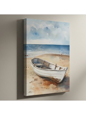 Sahilde Tekne Suluboya Tablosu