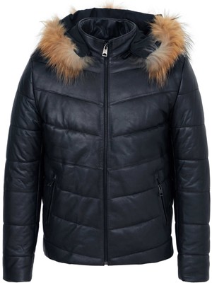 Tergan Lacivert Hakiki Deri Erkek Deri Mont - E23KDM310463-Q3R