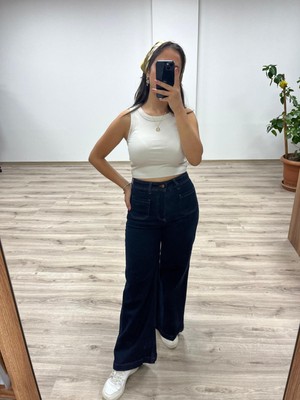 Bol Paça Yüksek Bel Denim Pantolon