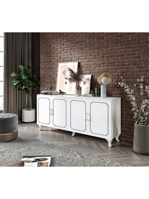 Stil Modern Tasarımlı 4 Kapaklı Çok Amaçlı Konsol Tamamı MDF 180 cm Genişlik 81 cm Yükseklik