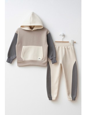 Renk Bloklu Kapşonlu Erkek Çocuk Alt Üst Eşofman Takımı
