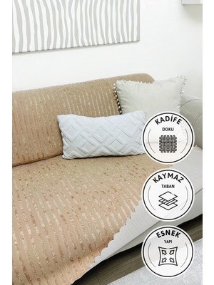 Kaymaz Taban Süngerli Kadife Koltuk Kılıfı Koltuk Şalı - Çekyat Örtüsü 170X210