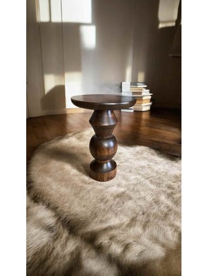 Simillo Home & Living Ceviz Renk Masif Ahşap Yan Sehpa – Tekli Doğal Mantar Sehpa Modeli