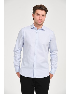 Erkek Buz Mavi Comfort Fit Uzun Kollu Gömlek