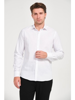 Erkek Beyaz Comfort Fit Uzun Kollu Gömlek