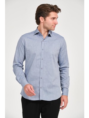 Erkek Lacivert Comfort Fit Uzun Kollu Gömlek