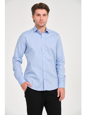 Erkek Açık Mavi Comfort Fit Uzun Kollu Gömlek