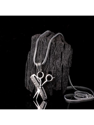 925 Ayar Gümüş Tarak Makas Motifli Kolye