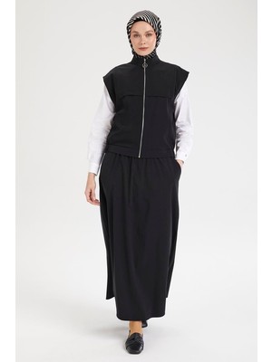Armine 25YT613 Siyah Kadın Sıfır Kol Yelekli ve Etekli Ikili Takım