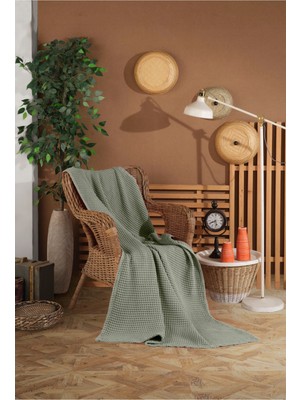 Orman Yeşili Waffle Desen Saçaksız Koltuk Örtüsü/tv Battaniyesi 140X200CM