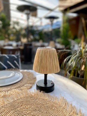 Rafya Saçaklı Şarjlı Masa Lambası - Alt Siyah