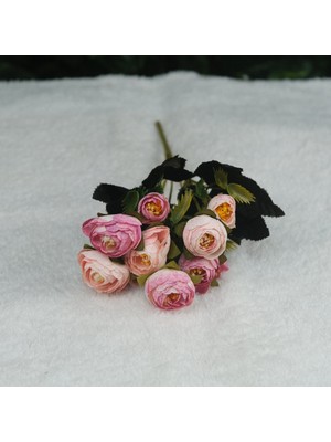 Pembe Şakayık Gülü Mini Demeti 32 cm 5 Dal 10 Kafalı Yapay Çiçek