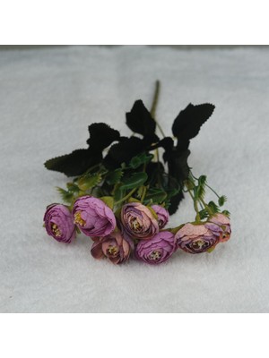 Mor Pembe Şakayık Gülü Mini Demeti 32 cm 5 Dal 10 Kafalı Yapay Çiçek