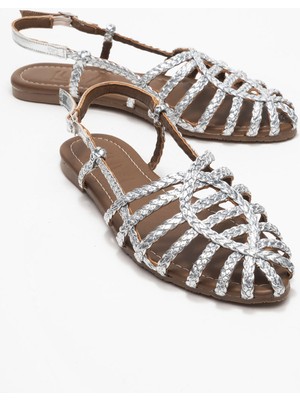 Claudıa Gümüş Örgü Kafes Tasarım Kadın Sandalet