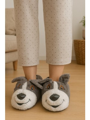 Unisex Yetişkin Köpek Figürlü Peluş Panduf Ev Pandufu Ev Botu
