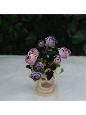 Lila Şakayık Gülü Mini Demeti 32 cm 5 Dal 10 Kafalı Yapay Çiçek
