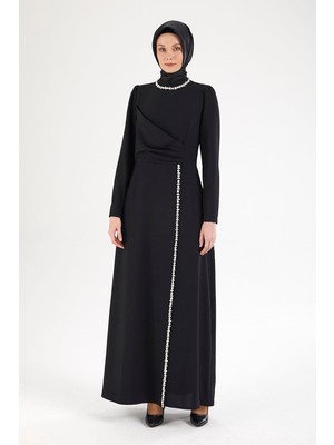 Armine 25YT912 Siyah Kadın Boyundan ve Boydan Taş Detaylı Abiye Elbise