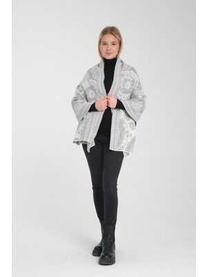 T-Crazy Knitwear Etnik Desenli Kışlık Triko Şal, Çift Katlı ve Çift Taraflı Triko Örme Omuz Şalı -
