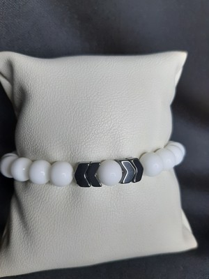 Mryart Beyaz Cam Boncuklu ve Oniks Taşlı Bileklik Unisex
