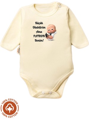 Unisex Bebek %100 Pamuklu Patron Benim Baskılı 3-6-9-12 Ay Bebek Body Ekru Badi Zıbın