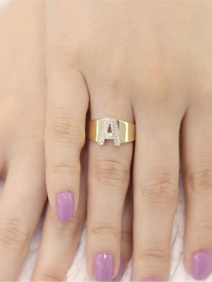 ZEYNEPLİ GOLD 14 Ayar Altın Taşlı A Harfli Yüzük