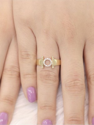 14 Ayar Altın Küçük O Harfli Taşlı Yüzük