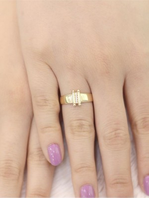 14 Ayar Altın Küçük I Harfli Taşlı Yüzük