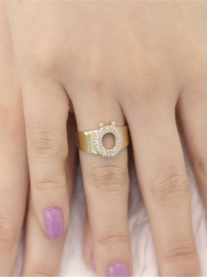 14 Ayar Altın Büyük Ö Harfli Taşlı Yüzük