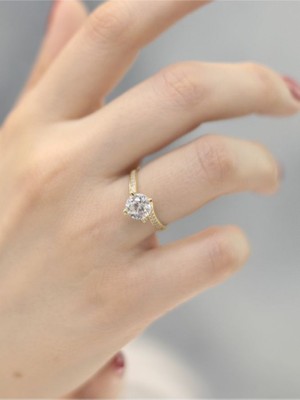 14 Ayar Altın Lotus Tek Taş Yüzük
