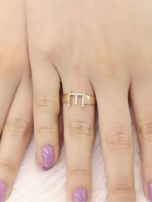 14 Ayar Altın Küçük T Harfli Taşlı Yüzük