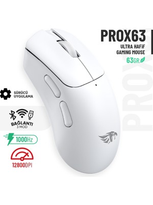 63B Bluetooth Kablosuz Kablolu Şarjlı 12800 Dpı Gaming Mouse Makrolu Ultra Hafif Oyuncu Mouse Beyaz