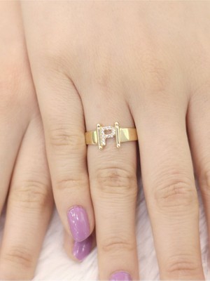 14 Ayar Altın Küçük P Harfli Taşlı Yüzük