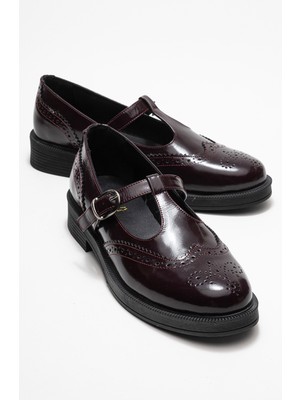 Janney Bordo Rugan Hakiki Deri Bantlı Kadın Loafer Ayakkabı