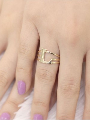 14 Ayar Altın Kaburga L Harfli Yüzük