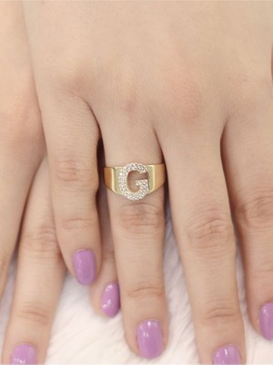 ZEYNEPLİ GOLD 14 Ayar Altın Büyük G Harfli Taşlı Yüzük