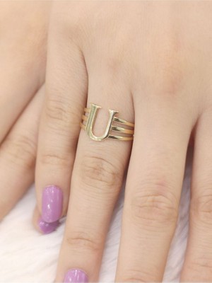 14 Ayar Altın Kaburga U Harfli Yüzük