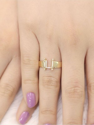 14 Ayar Altın Küçük L Harfli Taşlı Yüzük