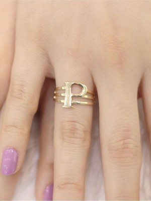 14 Ayar Altın Kaburga P Harfli Yüzük